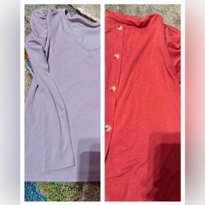Lot of 2 Tops / Long Sleeve lavender and a coral women’s tops sz medium